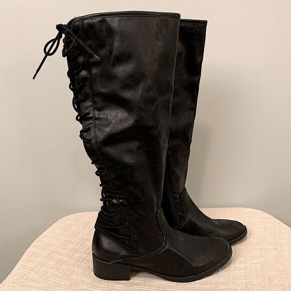 SM New York Black Leather Boots - Picture 1 of 11